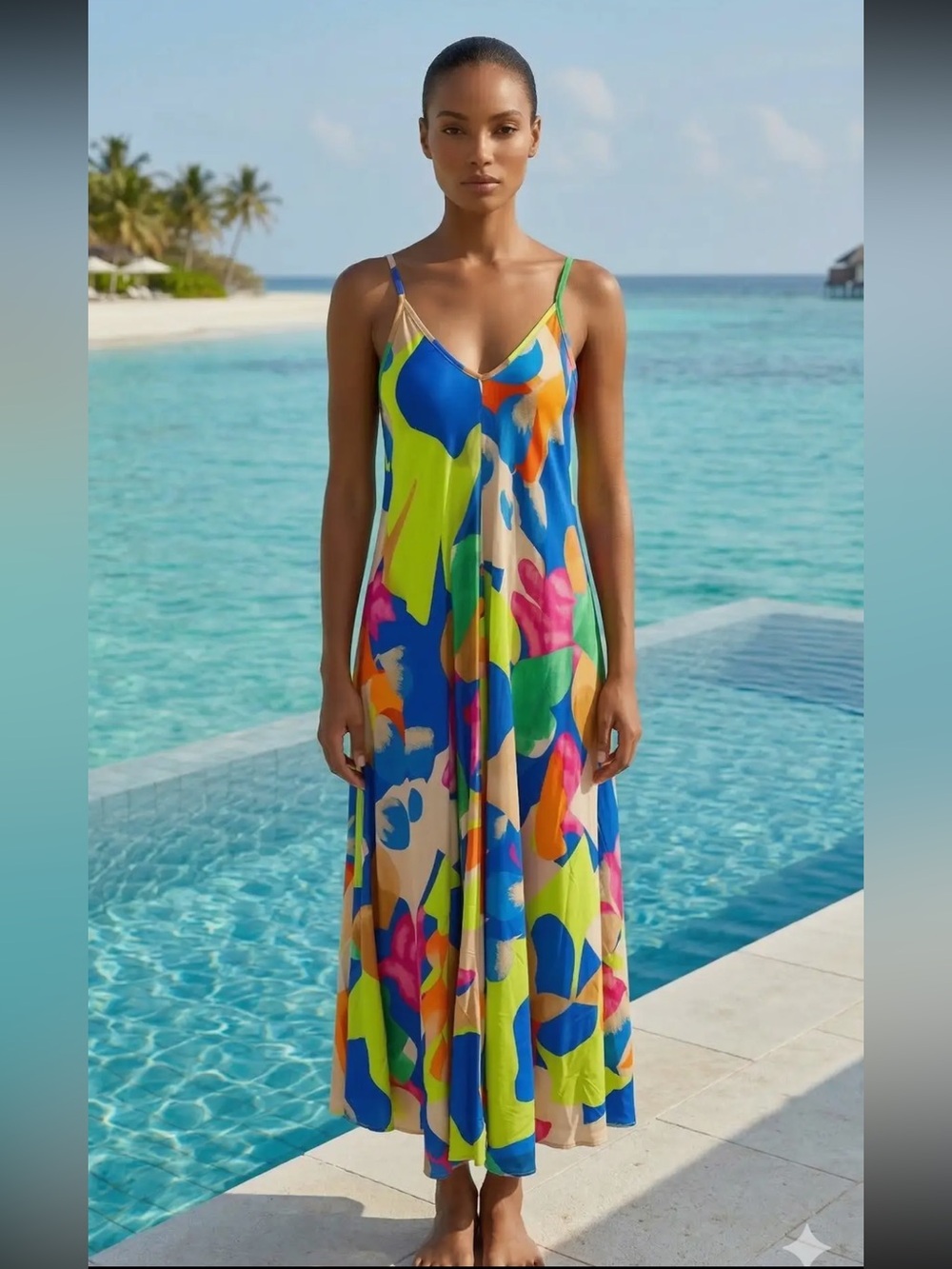 Italian Viscose Vibrant Abstract Multicolor Maxi Dress